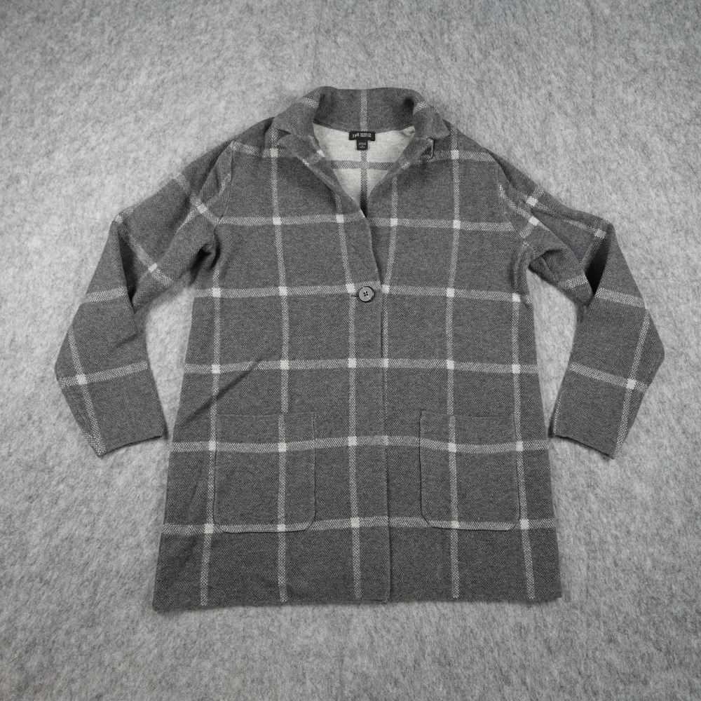 J Jill Cardigan Women Small Petite Gray Plaid Wearever Knit Button Front Shacket